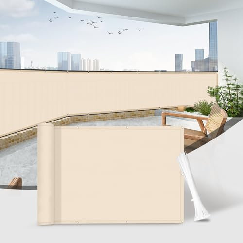 Sunnylaxx Pantalla privacidad Balcon 70x300cm,Ant-UV Resistente al Viento,Pantalla para Balcón Jardín Protección de Privacidad,con Ataduras de Cables,Caqui