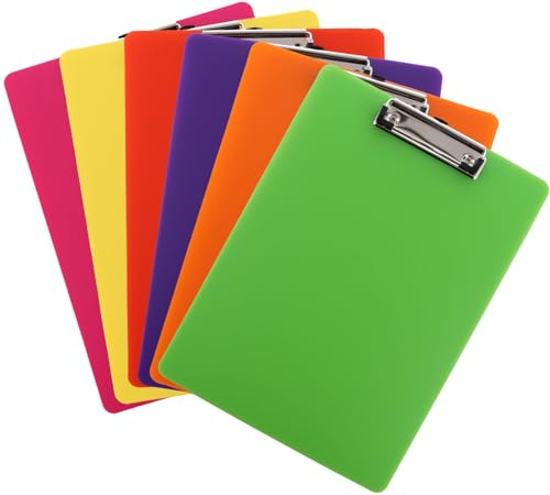 ASelected 6 Pcs A4 Plastic Clipboard 6 Colouredplastic Clip Board with Low Profile Clip 12.5 Inx9 in for Memo Form Document