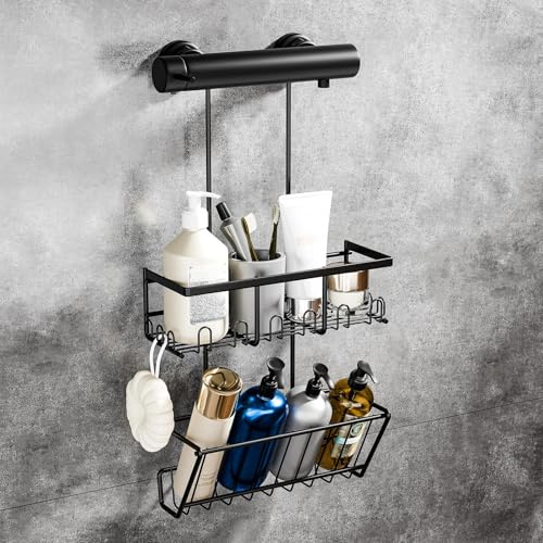HouseUp Duschablage zum hängen Duschregal Ohne Bohren - Schwarz Shampoo Halterung für Dusche Duschkorb Badezimmer Organizer, Dusche Halterung Shower Shelf