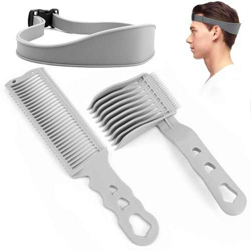 Haarschneidekamm Barber Kamm für Männer Haarschneide Schablone Verstellbare Gebogenes Silikon Fade Kamm übergang Haarschneidehilfe für Herren Grau