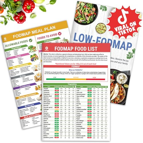 HAMIEW Set 3 Fodmap Diet Lista över livsmedel, utskrivbar mat måltidsplan broschyr för nybörjare, livsmedel att undvika, optimera elimineringsdieten, IBS symptomavlastning, enkla recept