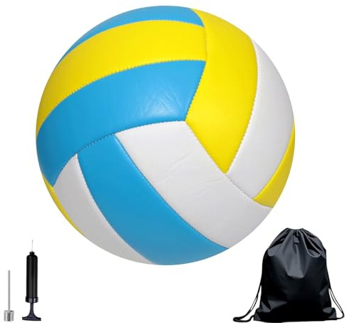 Aipwerer Ballon de Volley,Softy Volleyball,Ballon de Beach-Volley pour d'intérieur et d'extérieur,Taille Officielle 5 avec Pompe à Ballon,pour Maison,Jardin ou Gymnase (Jaune-Bleu)
