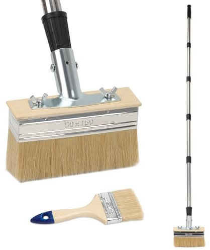 Brosse à peinture pour terrasse avec manche télescopique – Pinceau à lasure de 150 mm et brosse de peintre de 7,6 cm – Avec manche d'extension de 152 cm – Brosse à peindre pour terrasse en bois