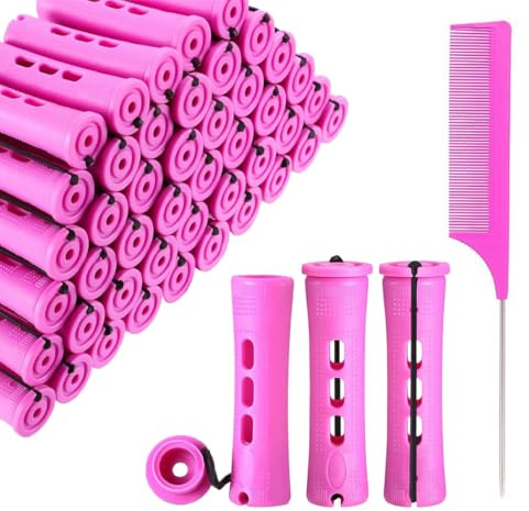 YUVKIN 20 Pièces Bigoudis Permanente, Kit Complet de Rouleaux Cheveux avec Élastique pour Femmes, Cheveux Naturels, Longs et Courts, Outil de Coiffure Inclus un Peigne (1.9x8.2cm)