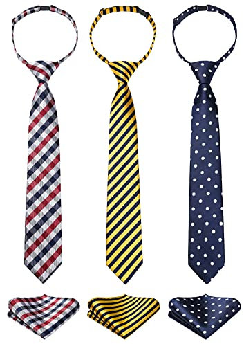 HISDERN Vorgebundene Krawatten für Kinder 3PCS Krawatte Mit Einstecktuch Set Kinderkrawatte Jungen Mädchen für die Schule Hochzeit