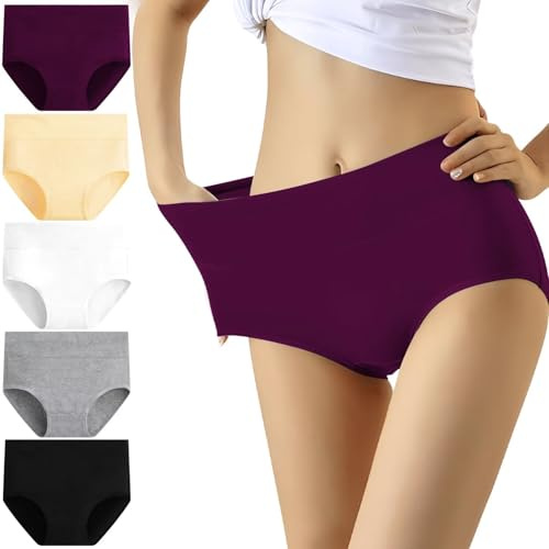 YouShow Culottes Femmes Coton Taille Haute Lot de 5 Slips Elasticité Ventre Plat(Multicolore,M)