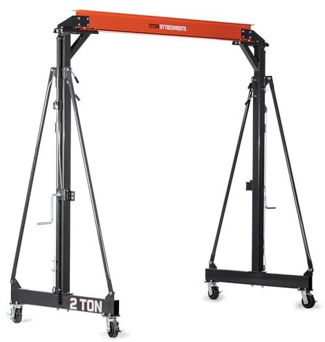 Titan Attachments Telescoping Gantry Crane, 2 Ton Capacity, Shop Lift Hoist Rated 4,000 LB, Portable Design with Locking Wheels, Adjustable Height up to 12 FT, Durable Steel Construction, Frame Only