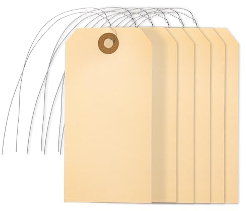 Perco Manila Shipping Tags with Metal Wires — Large Durable Blank Paper Tags 4¾″ x 2⅜″ — Ideal for Labeling and Inventory Use — Box of 100