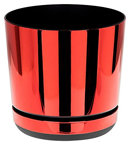 KORAD Red Mirror Indoor Plant Pots with Saucers and Drainage Holes, Round, Modern and Decorative Flowerpot for Houseplants, 6 sizes, 25 colours, Planters for Indoor Plants- (12 cm)