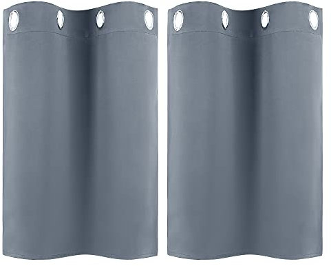 PiccoCasa 2er Set Vorhang Blickdicht Gardinen mit Ösen Verdunkelungsvorhang Kurz Scheibengardine Bistrogardine Modern für Küche Büros Wohnzimmer Schlafzimmer Grau 76H×66B cm