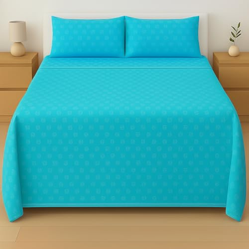 Corredocasa Completo Lenzuola Smerlato per Letto Matrimoniale in 100% Puro Cotone Naturale Prodotto Alta Qualità Made in Italy (Turchese)