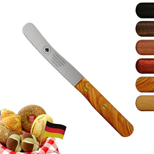 PIKAS - Solingen Messer mit Wellenschliff, Olive Holzgriff, Premium Buckelmesser, Küchenmesser, Frühstücksmesser, rostfrei - Chrom-Stahl, Dünnschliff & Handabzug, Made in Germany