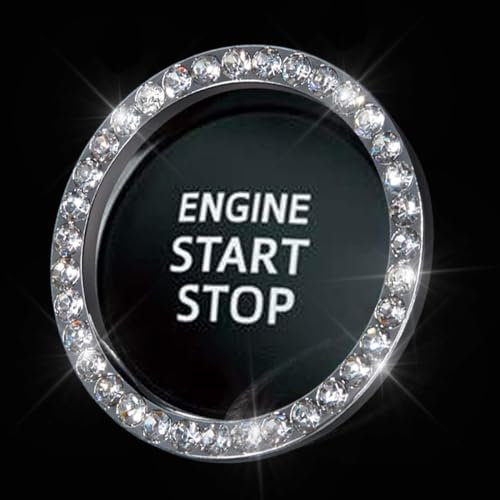 Bling Crystal Rhinestone Ring Emblem Sticker - Car Interior Decoration, Women's Bling Car Accessories for Push to Start Button & Key Ignition Starter