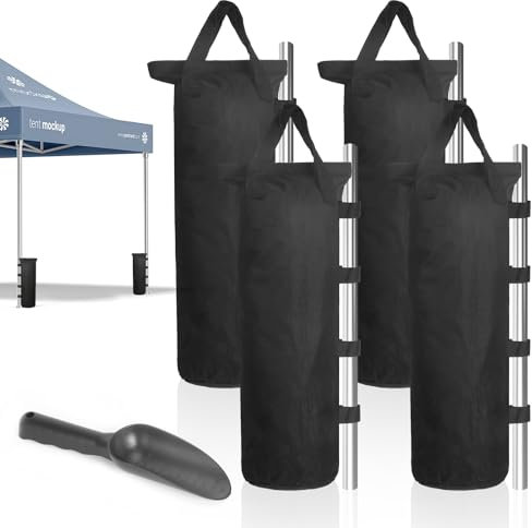 Pavillon Gewichte 4er Set, Sandsäcke Mit Klettverschluss Spaten Zusammenlegbar Sandbags für Faltpavillon, Vordach, Gartenzelte, Partyzelte, Grillpavillon, Anbaupavillon, Pop up Pavillon