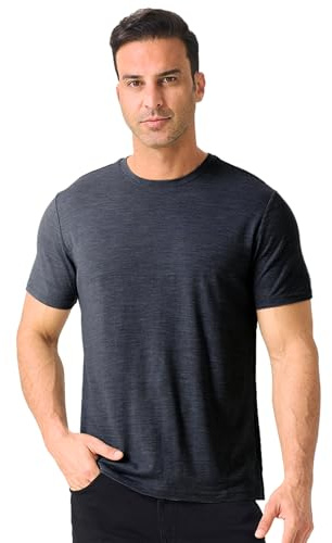 Merino Protect 100 % merinoskjorta män kortärmad luktresistenta merinoull underkläder lätt vandring resor t-shirt mjuk undertröja, Grå mörk melerad, XXL