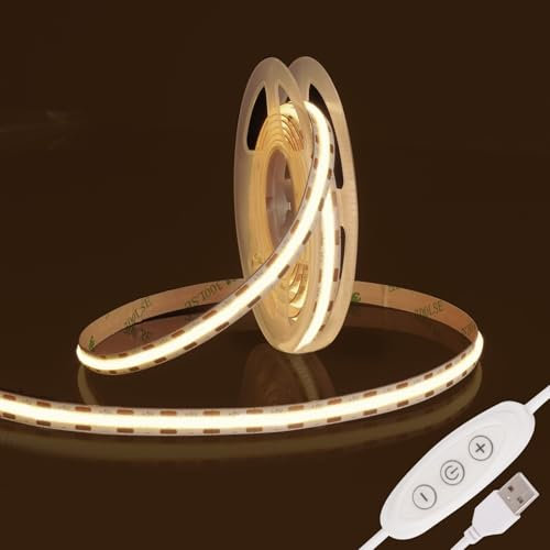 Fosingut COB Striscia LED Camera,5v 2m USB Luci LED TV Retroilluminazione Intelligente Dimmerabile 960 LEDs CRI90+ 4000K Bianco Neutro Strisce LED Adesive per Cucina Sottopensile,Armadio,PC, Mirror