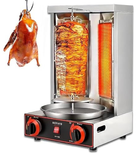 Eastnmythet Machine à Kebab Verticale, Gril à Kebab à Rotation Automatique, Four à rôtisserie à gaz pour Usage Commercial et Domestique, Machine à Kebab avec 2 brûleurs