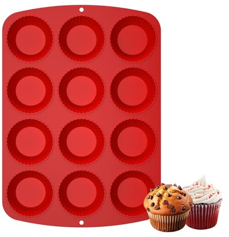 Molde de silicona para magdalenas, 12 magdalenas, mini magdalenas, 31 x 22 cm, moldes de silicona, sin BPA, antiadherente, para tartas, crema y pudding