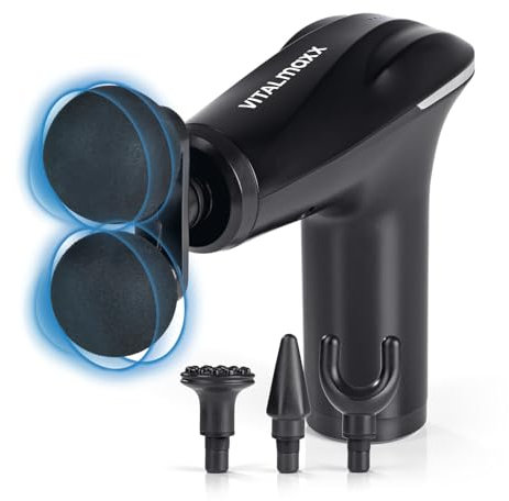 VITALmaxx Massagepistole | Massage Gun mit 6 Leistungsstufen – extra kraftvoll | Massagegerät mit 4 Aufsätzen zur Muskelmassage & Lockerung von Verspannung, inkl. Dual-Kugelaufsatz