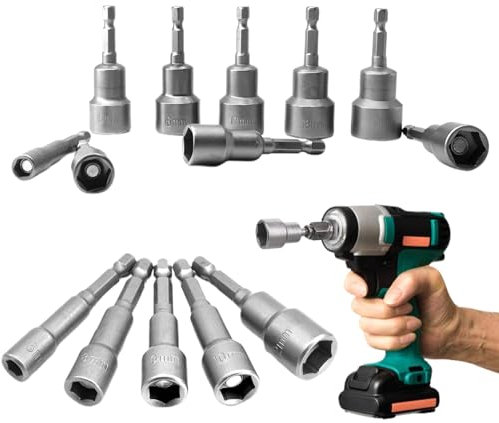 Llave de Vaso 6-19mm, 14 Pcs Llaves de Vaso para Taladro, Juego de Tuerca de Tuerca Magnético, Llaves de Vaso Llaves Tubo, Hexagonales Llaves de Tubo para Taladro,Adaptador para Taladro o Atornillador