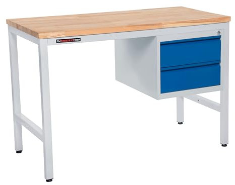 The Workplace Depot Metal Workbench – 1200 x 600mm Light Grey Steel Frame with 30mm Wooden Worktop – Adjustable Feet, 150kg Load Capacity – Ideal for Garages & Industrial Use (No Drawers)