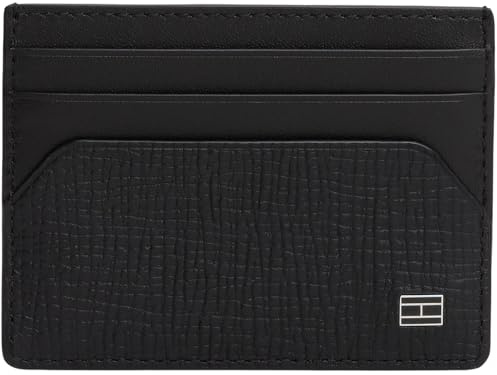 Tommy Hilfiger Uomo Porta Carte Flag Holder in Pelle, Nero (Black), Taglia Unica