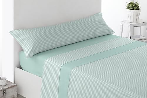 Miracle Home. Juego de sábanas Vichy. Set de 4 Piezas, sábana Bajera Ajustable, encimera y 2 Fundas de Almohada. Anti Peeling.Verde. 150 x 200. Cama 150. 2 Fundas de Almohada de 70x45