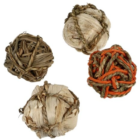 TOYANDONA 4stücke Kaninchen-spielzeugbälle Aus Stroh Haustier-trainingsspielzeug Kauspielzeug Für Papageien Wiederverwendbar Zum Spielen Für Kleine Tiere