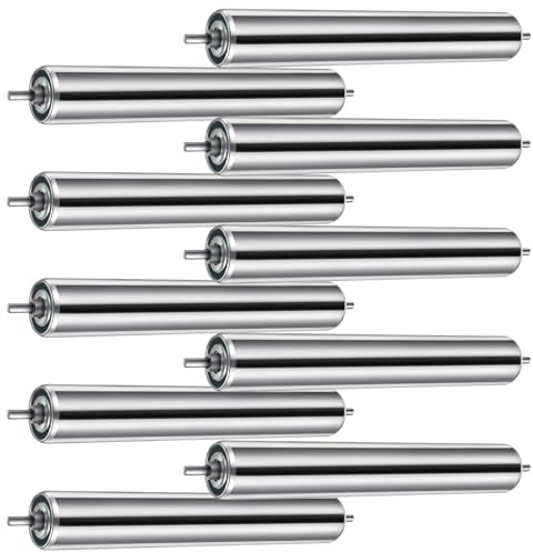 Tandefio 10 Pcs Conveyor Rollers Galvanized Steel Roller 10'' in Length and 1.5'' in Diameter 1/4'' Axle Diameter, Replacement Conveyor Belt Rollers for Roller Stands Woodworking Smooth Movement
