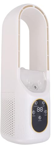 Ventilador Sin Aspas de 6 Velocidades, Ventilador de Escritorio Silencioso con Luz LED de 5 Colores, 6 Velocidades y Temporizador para Dormitorio, Casa, Oficina