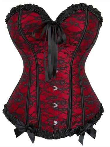 Zac's Alter Ego Women's Ladies Classic Vintage Print Two Tone Satin Overbust Bustier Bodyshaper Corset Top