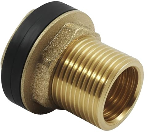 Cjueiom 1/2 Female 3/4 Male Solid Brass Water Tank Connector Bulkhead Fitting with 2 Rubber Rings for Rain Barrels, Aquariums, Tubs, Pools and More, Brass Plumbing Fitting