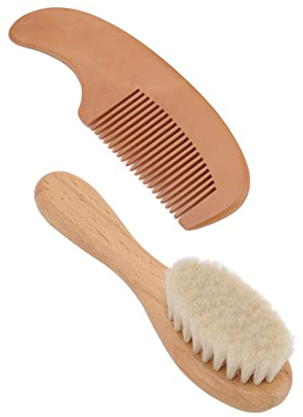 POENVFPO Babyborste och Kamset Naturligt Gethår ​​för Mjuk Hårbottenmassage Lämplig för Spädbarn och Pojkar 1 X Ullborste 1 X Liten Kam