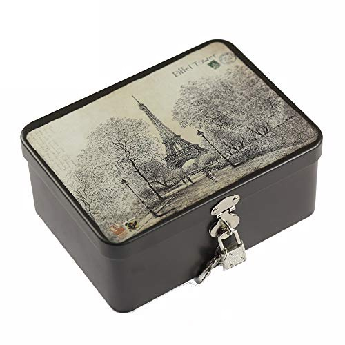 dream_light Retro Style Rectangle Tinplate Storage Box with Padlock, Home Kitchen Desktop Storage Tin Canister, Chocolate Candy Tea Coffee Cosmetics Jewelry Photos Gift Case (Tower)