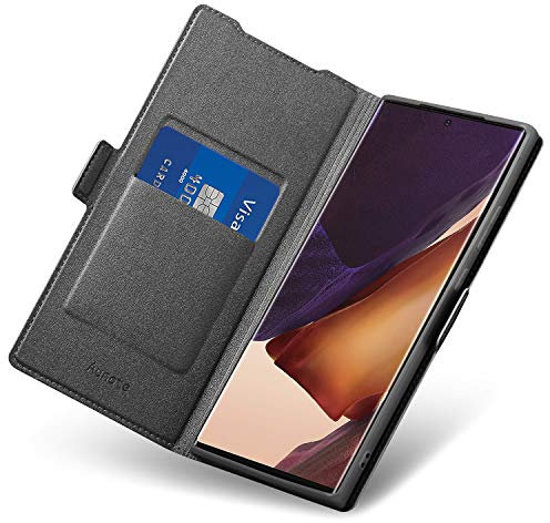 Aunote Samsung Galaxy Note 20 Ultra Hülle, Handyhülle Note 20 Ultra, Note 20 Ultra Schutzhülle/Klapphülle, Tasche Leder, Etui Folio Flip, Smartphone Handy Cover Case Klappbar. (4G/5G, Schwarz)