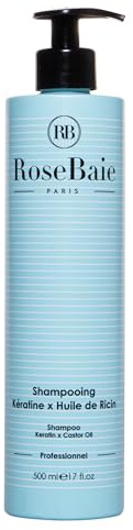 ROSEBAIE | Shampoing Antichute Ricin & Kératine | Sans Sulfates | Pousse & Hydratation | Stimule la Pousse | Format Économique 500ml