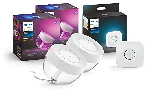 Philips Hue White & Col. Amb. LED-Tischleuchte Iris, weiß, dimmbar, 16 Mio. Farben, Deep Dimming-Funktion Bridge, zentrales, intelligentes Steuerelement des Hue Systems