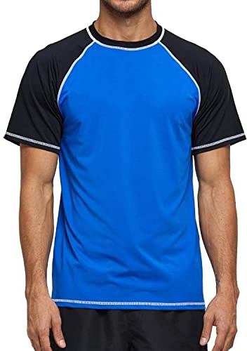 Arcweg Gilet de protection anti-irritations pour homme à manches courtes UPF 50+ T-shirt élastique à coupe ample pour la natation Top de sport à séchage rapide, bleu et noir, 4XL
