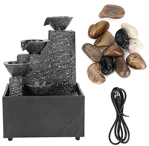 MJKO Indoor Water Fountain Decor, USB/Battery Operated with LED Lights and Irregular Stones, Suitable for Home Office Decor