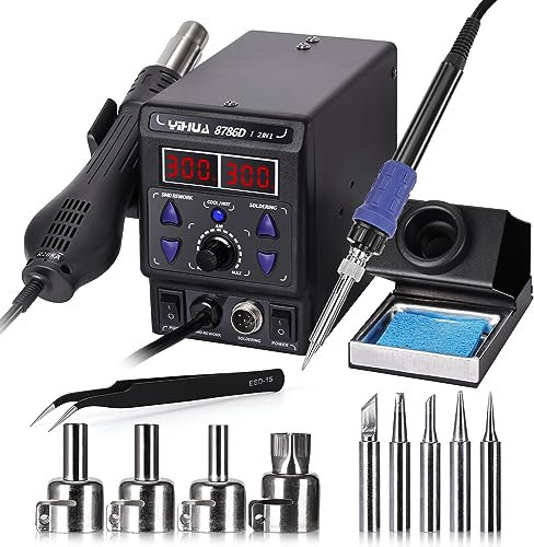 Yofuly 750W Soldering Iron Station, 2 in 1 Hot Air Gun Rework Station Cold/Hot Air Conversion 100~480°C/212~896℉ Adjustable Digital Temperature Solder Station 8786D SMD Soldering & Desoldering Kit