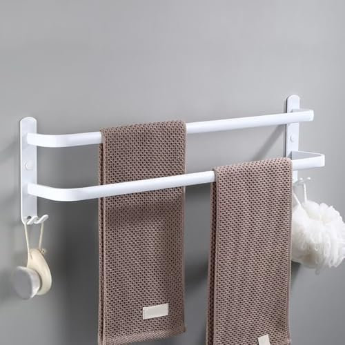 nvdsivee Toallero de Baño de Aluminio de Pared Toalleros Simple Moderno Barra de Toalla con 2 Ganchos Estante Toallero para Baños Cocina Aseo Hotel Blanco 2 Capas 30cm