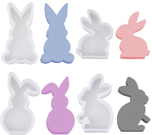 4 Stück Silikonformen Gießformen Ostern, Niedliche Hasenform für Ostern, 3D Silikonform, Kaninchen Gießform Ostern, Silikonform Hase Ostern für Gips, Sojawachskerzen, Heimdekoration, Osterdekoration