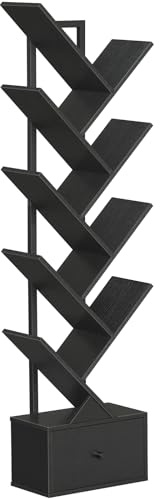 HOOBRO Librería en Forma de Árbol, Libería de Pie con 9 Niveles, Organizador de Libros, Estantería para CD/DVD/Libros, Estilo Vintage, para Salón, Dormitorio, Estudio, Negro EBK18SJ01G1
