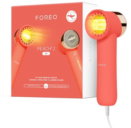 FOREO Peach 2 Go IPL Permanent Hair Removal Device - Permanent Hair Removal on Travel - Laser Hair Removal - Body and Face - Fast - Painless - Cooling and Silicone Case - Coral
