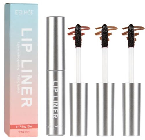 LOPHE Peel Off Lip Stain, 3 Farben Lip Liner Tattoo mit Matte Finish, Langanhaltender Lip Stain zum Abziehen, Wasserfeste, Langanhaltender, 3x5ml (ellbraun,Dunkelbraun,Weinrot)