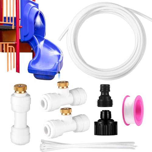 lasuroa Kit Tubi Acqua per Scivoli per Piscina, Ugelli Spruzzatori Scivoli d'Acqua con 6m Tubo, Adattatore per Rubinetto 3/4 Pollici, Connettore del Tubo, Fascette con Cerniera Nastro PTFE (Bianco)