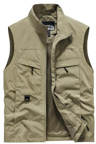 Herren Outdoor Weste mit Vielen Taschen Anglerweste Safariweste Jagdweste Multifunktionsweste Freizeit Ärmellose Jacke Leicht Sommer Weste Leicht Atmungsaktiv Anglerweste Multifunktionsweste