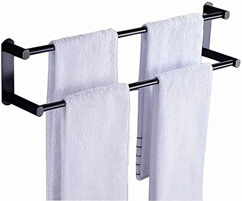 Handtuchhalter für die Küche, frei perforiert, mit Doppelstange, zum Aufhängen an der Wand, doppellagig, aus Aluminium, für Badezimmer und Toilette, langes Regal, langlebig (Farbe: Schwarz, Größe: 81