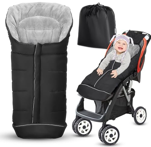 SJDUOCAI Winter Fußsack für Kinderwagen,Polar Fleece Kinderwagen Schlafsack mit Reflektorstreifen,Baby Fußsack für Buggy mit Reißverschluss und Kordelzug Kapuze,für Babyschale,Schlitten und Buggys