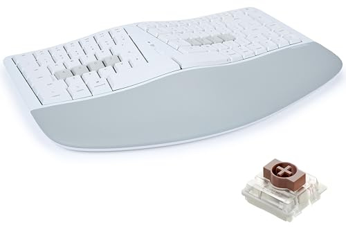 KINESIS mWave Ergonomic Keyboard for Mac (White) | Mechanical Switches | Bluetooth & USB | Programmable | Backlit | macOS Modifiers & Hotkeys
